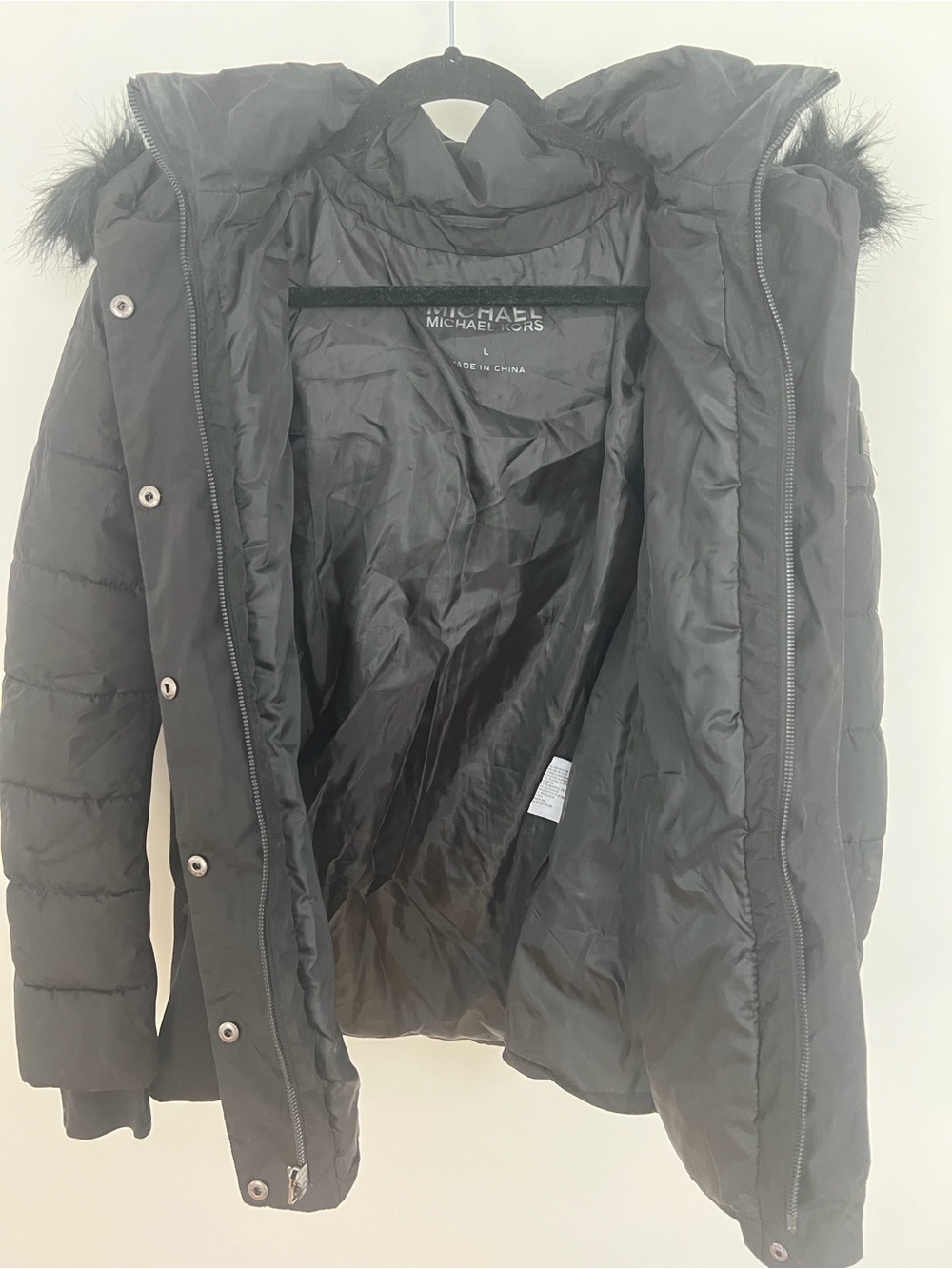 Michael Kors Women's Black Quilted Puffer Coat with Hood size L